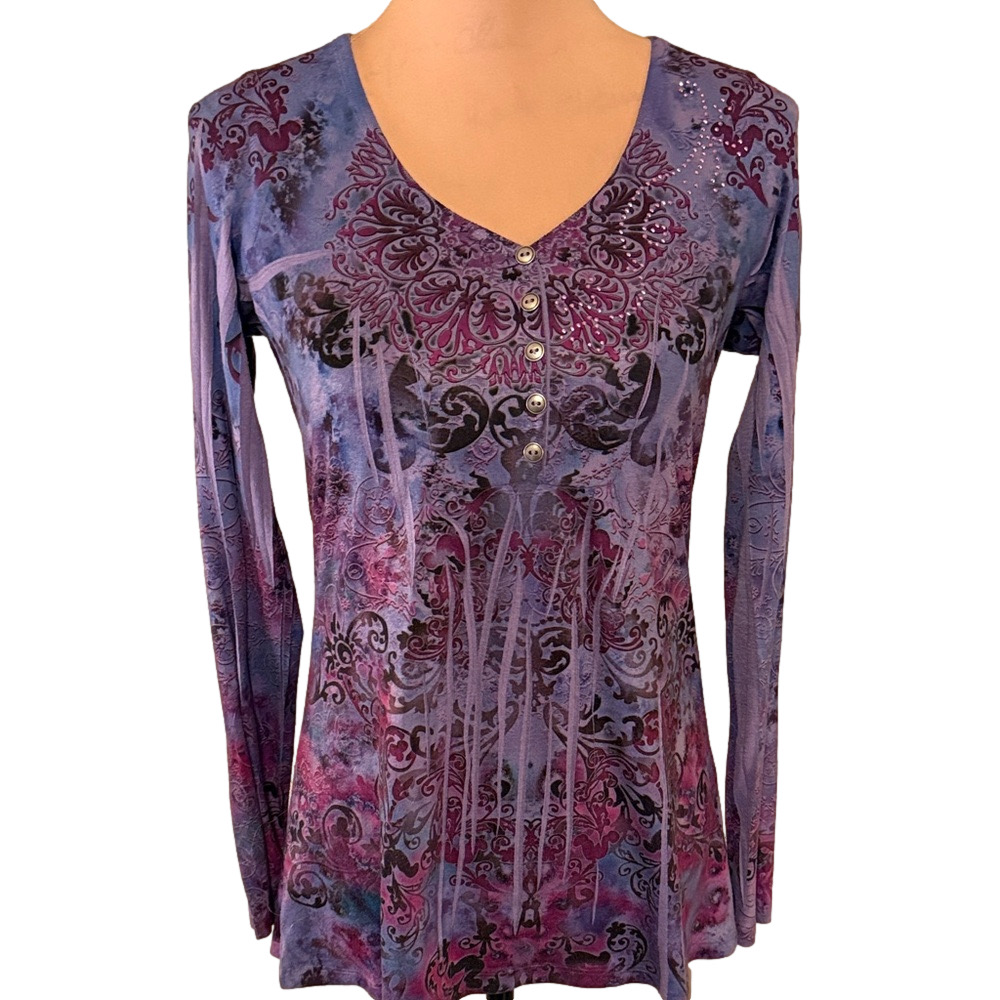 Energe World Wear Women's Purple and Blue Long Sleeve Top Size S